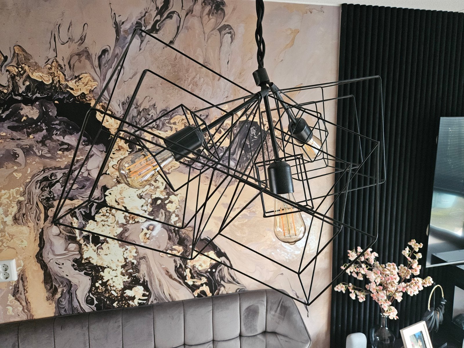 Moderne hanglamp met geometrisch design (excl. lampen), Huis en Inrichting, Lampen | Hanglampen, Ophalen of Verzenden, Zo goed als nieuw