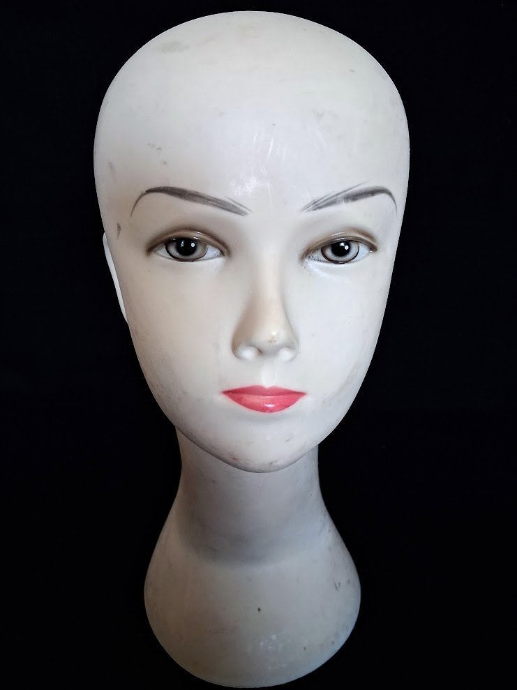 Vintage mannequin etalage hoofd paspop, Antiek en Kunst, 34 cm, Ophalen of Verzenden, Pop/figuur, Roze