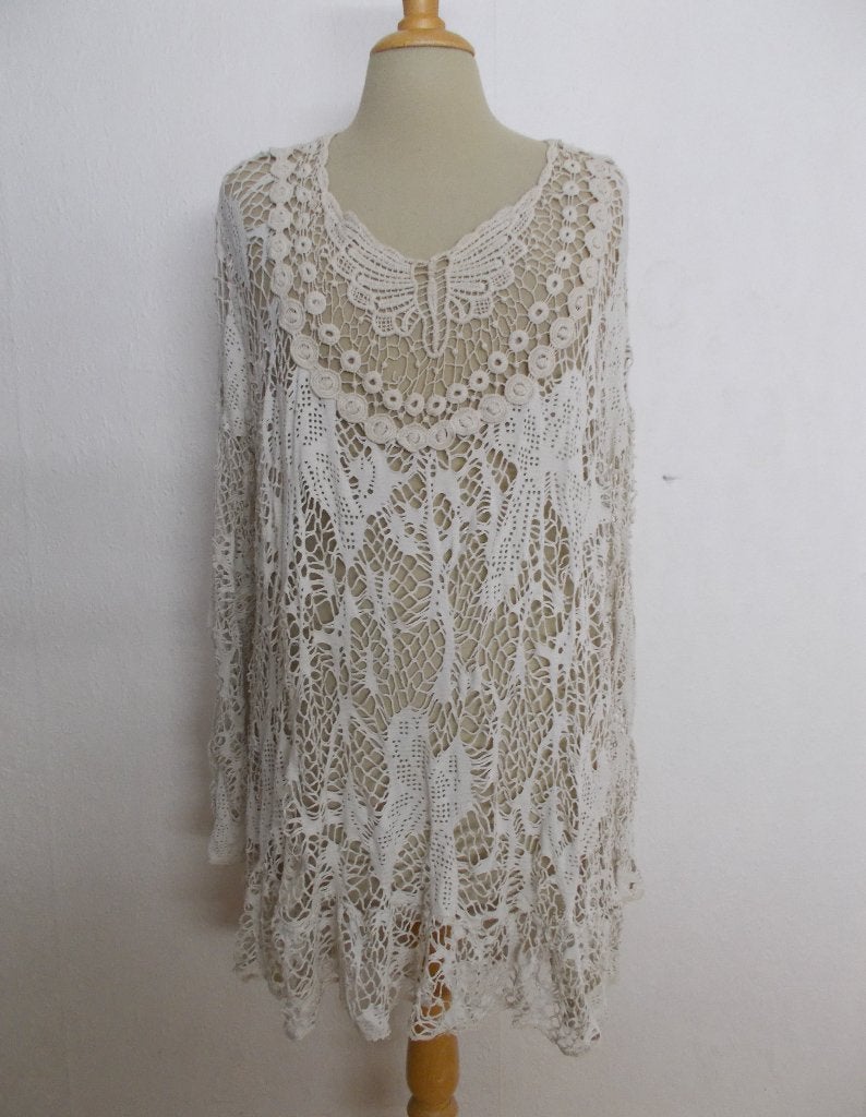 Ibiza/bohemien beige tuniek/top! XL, Verzenden, Zo goed als nieuw, Maat 46/48 (XL) of groter, Beige