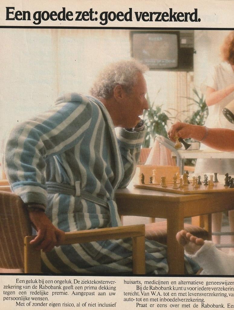 Retro reclame 1986 Rabobank schaken schaakbord rekening, Verzamelen, Retro, Verzenden, Overige typen