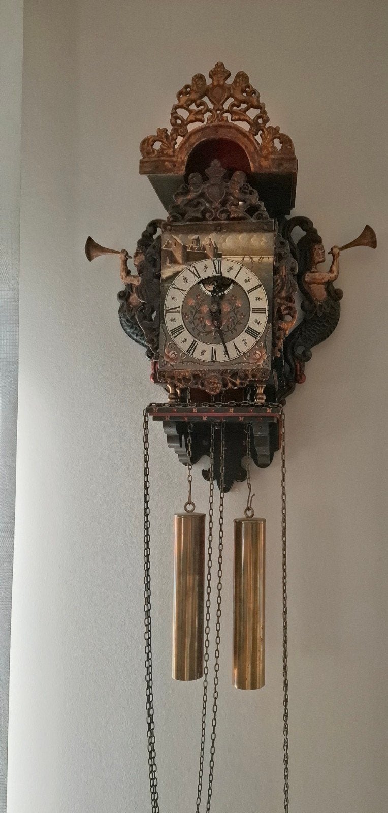 Antieke Friese Staartklok - Handgeschilderd, Antiek en Kunst, Ophalen of Verzenden