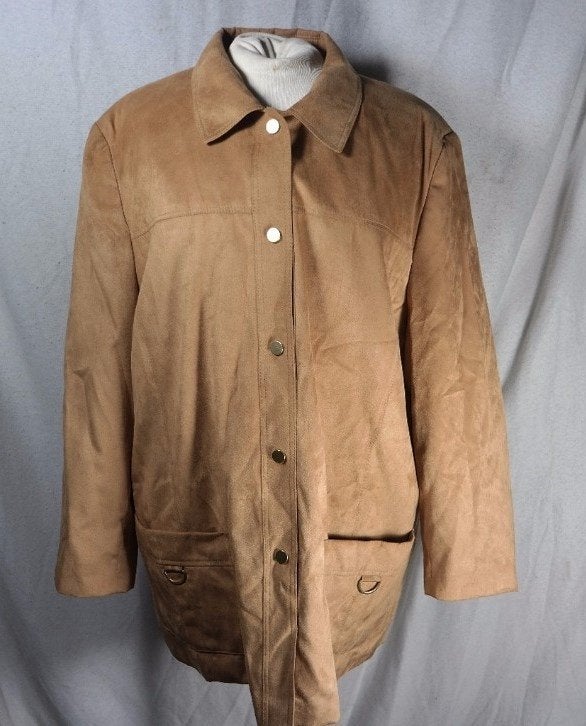 Mooie lichtbruine imitatiesuede jasje.Mt 44.Merk Gelco, Bruin, ., Maat 42/44 (L), Ophalen of Verzenden