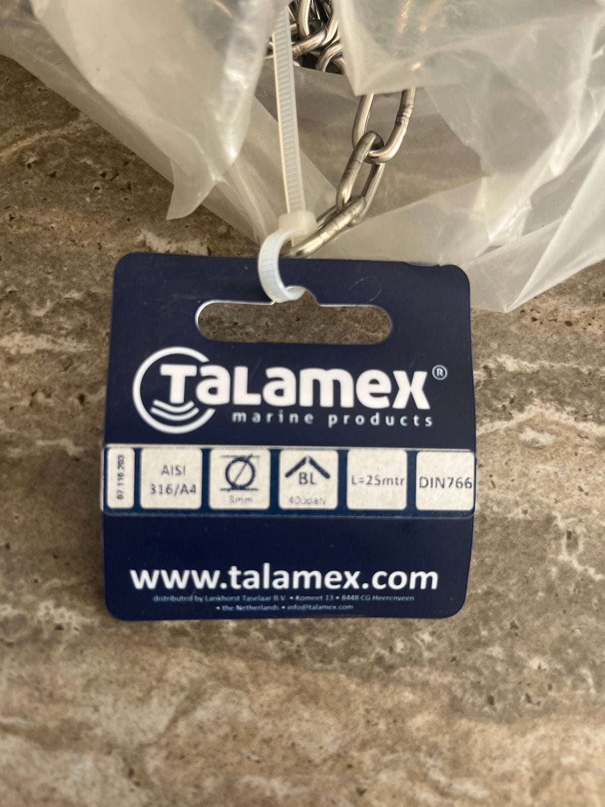 Talamex Ankerketting RVS 2-8mm L25M, Ophalen of Verzenden, Nieuw, Overige typen