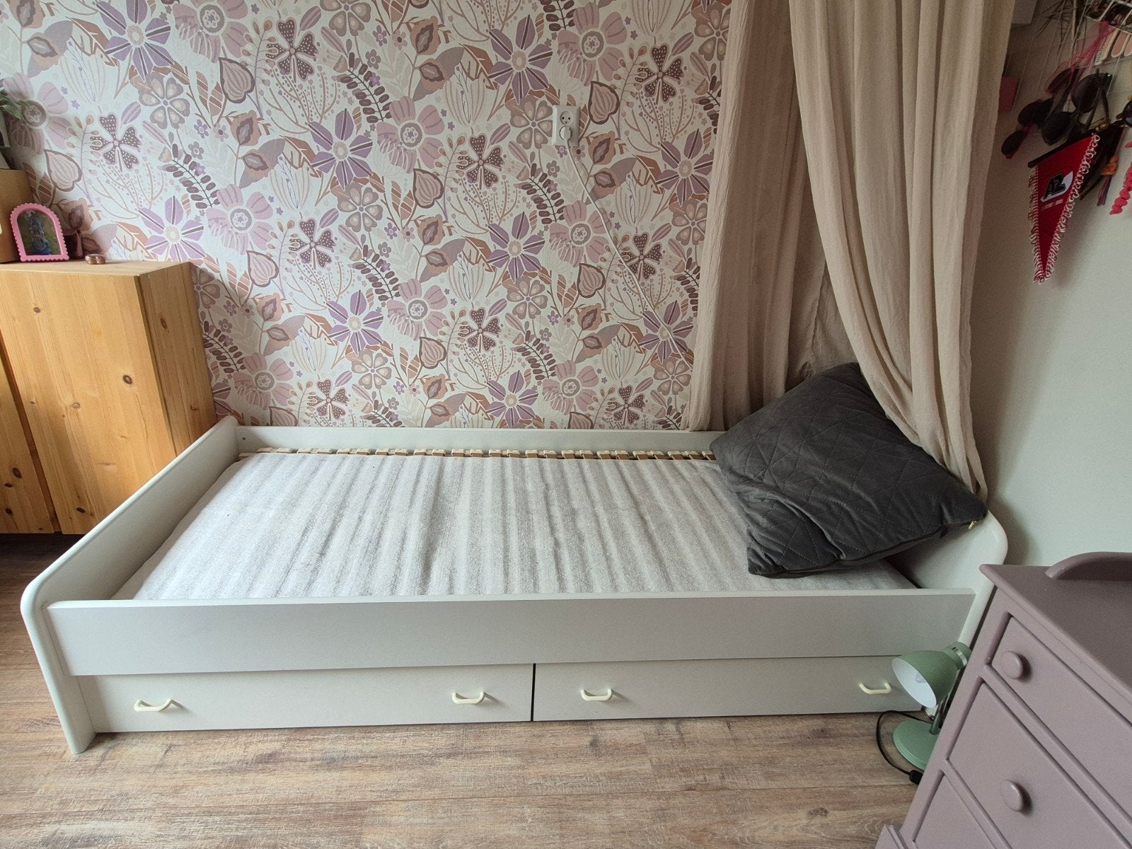 1 persoonsbed met lades, Huis en Inrichting, Slaapkamer | Bedden, Ophalen, Gebruikt, 90 cm, Eenpersoons