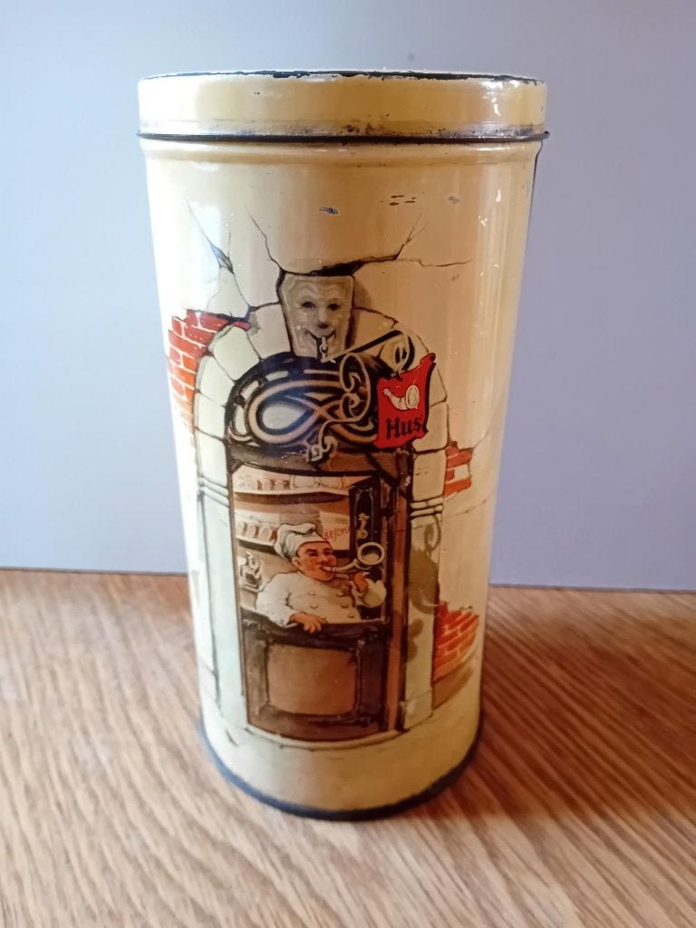 Beschuitbus Nederlandse bakkerijketen Hus (1945-1960), Ophalen of Verzenden, Gebruikt, Koek(jes)