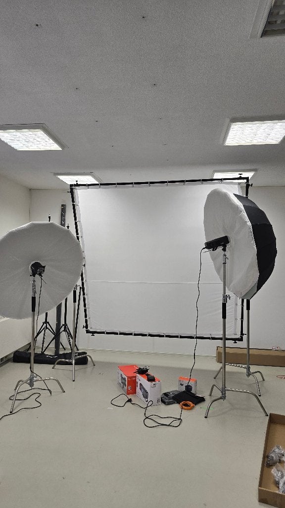 Complete fotografie studio set met flitsers en achtergrond, Ophalen, Gebruikt, Complete fotostudio