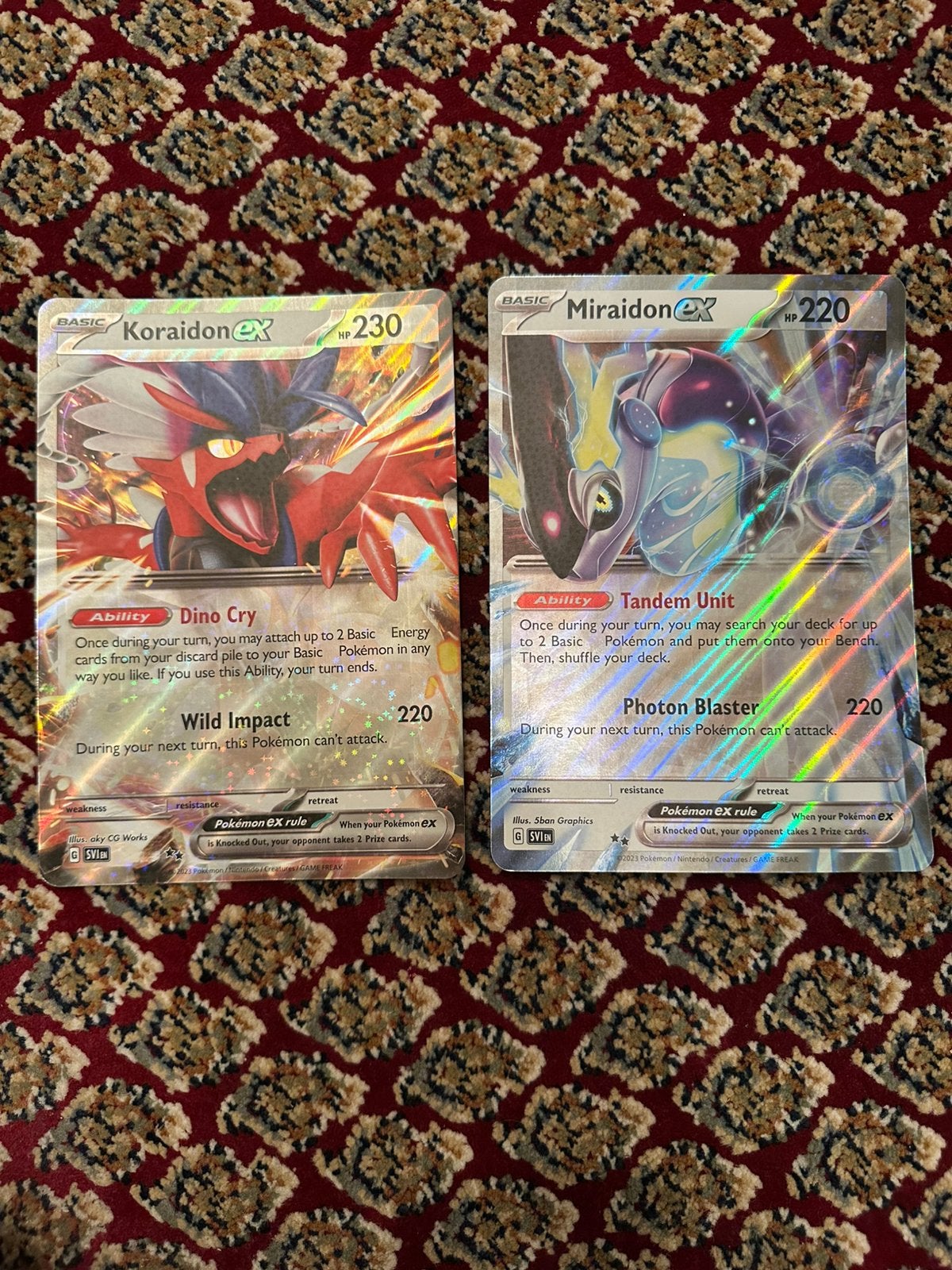 Koraidon ex & miraidon ex jumbo kaarten nieuw, Ophalen of Verzenden, Zo goed als nieuw, Meerdere kaarten, Foil