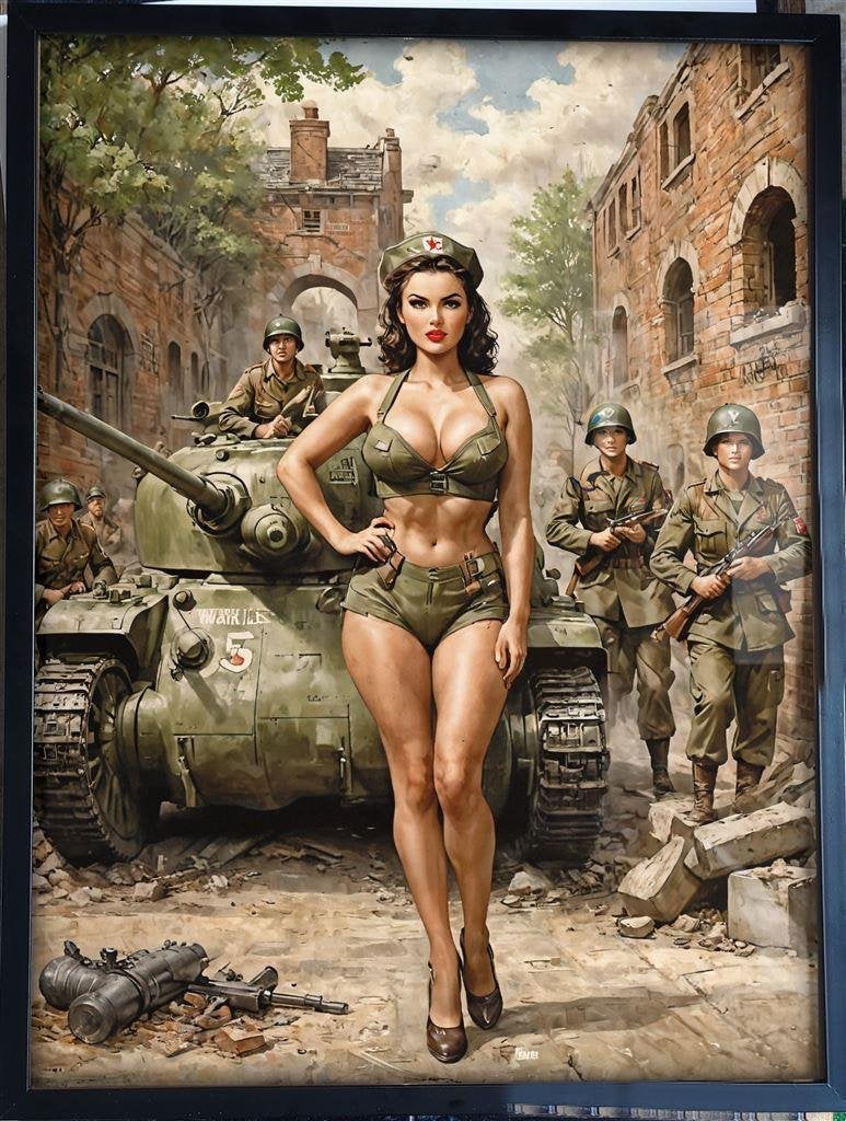 Koopje! Sexy Leger USA WW2 Pin up Tank poster in lijst
