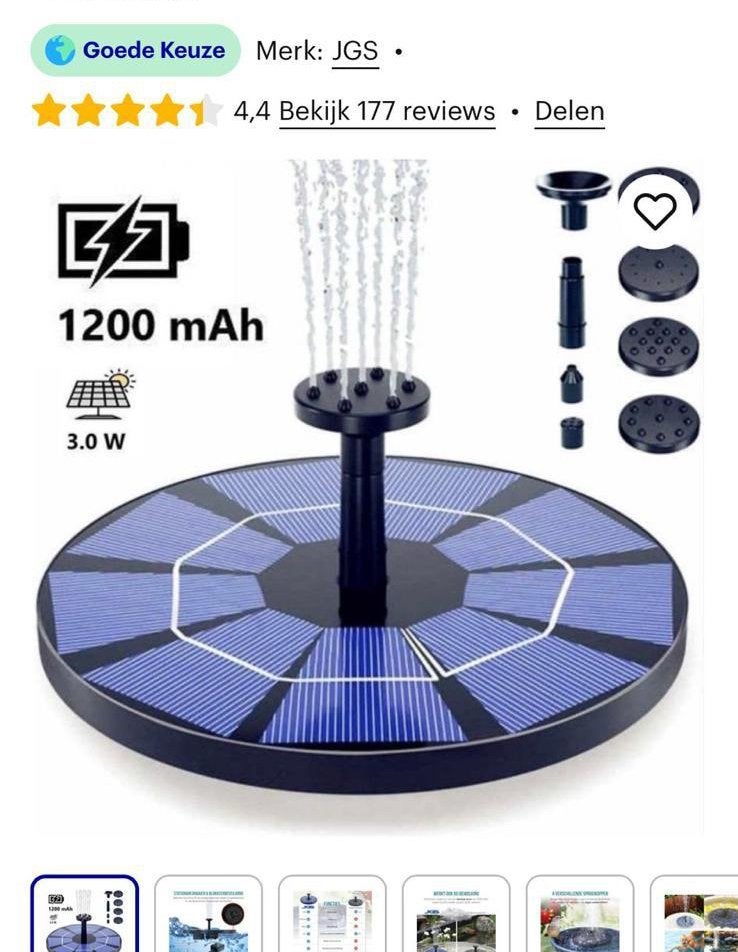 JGS Solar Fontein op Zonne Energie met Accu Backup Nieuw, Ophalen, Nieuw, Rvs, Fontein