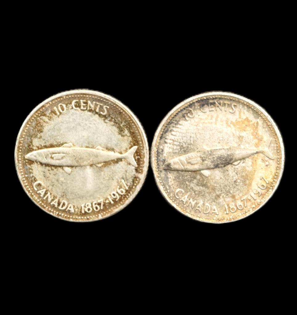 1967 2x 10 Cent Canada ''100 Jaar Onafhankelijkheid'', Postzegels en Munten, Munten | Amerika, Verzenden, Noord-Amerika, Setje