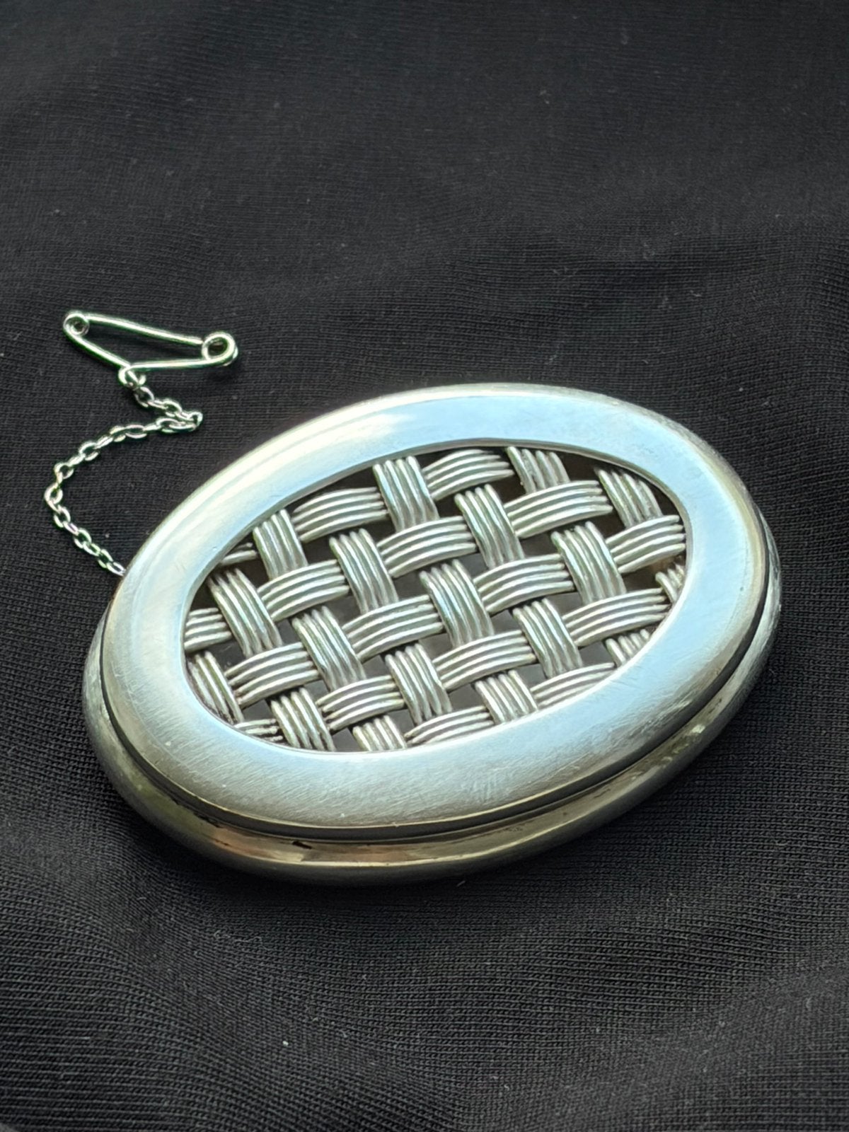 Antieke zilveren ovale rouwbroche - 925 - sterling, Ophalen of Verzenden, Zilver, Broche