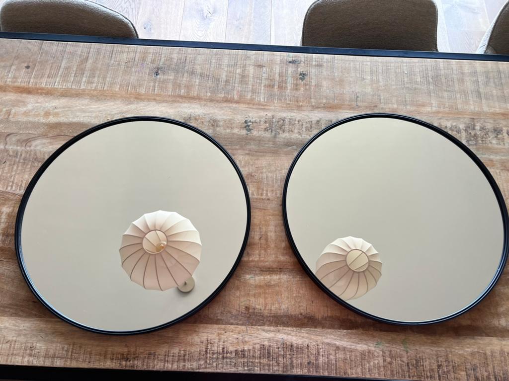 Ronde spiegels zwart - 60 cm, Huis en Inrichting, Ophalen, Gebruikt, Rond, Minder dan 100 cm