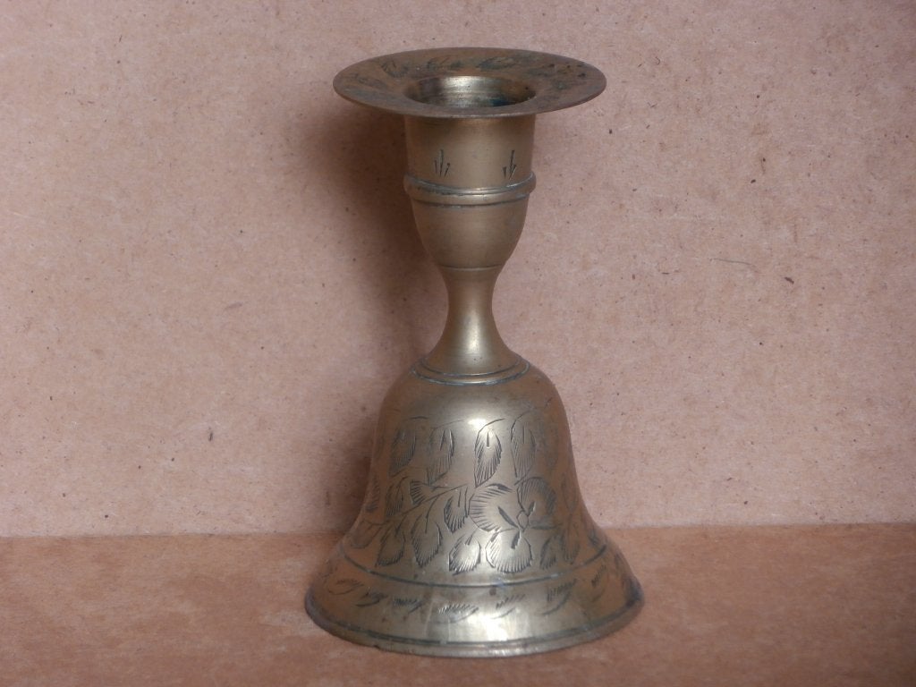 Antieke kandelaar tafelbel messing kaarshouder tafel bel, Antiek en Kunst, Ophalen of Verzenden, Koper