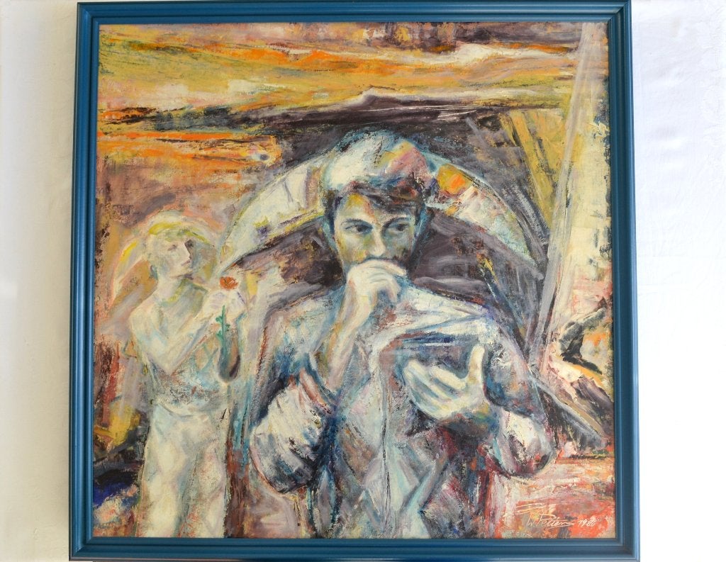 W. Petters 1986 - Harlekijn, Ingelijst schilderij, 74x74cm, Ophalen of Verzenden