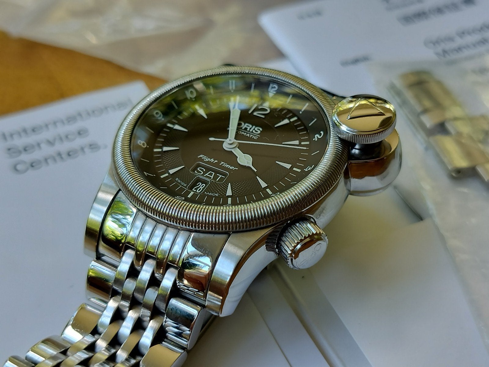 Uniek Oris Flight Timer Day Date Automatic horloge NOS, Overige merken, Staal, Staal, Polshorloge