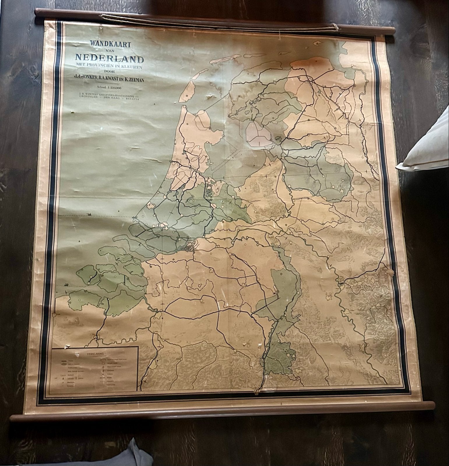 Antieke Wandkaart Nederland met Provincie'n in Kleuren, Landkaart, 1800 tot 2000, Nederland, Ophalen