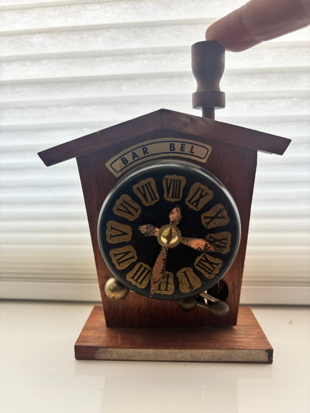 Vintage houten barbel met klok - decoratief item, Ophalen of Verzenden