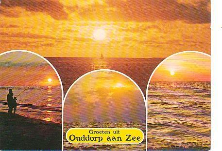 Ansichtkaart	Ouddorp	Zonsondergang	4-luik, Verzamelen, Ansichtkaarten | Nederland, Verzenden, Gelopen, Zuid-Holland