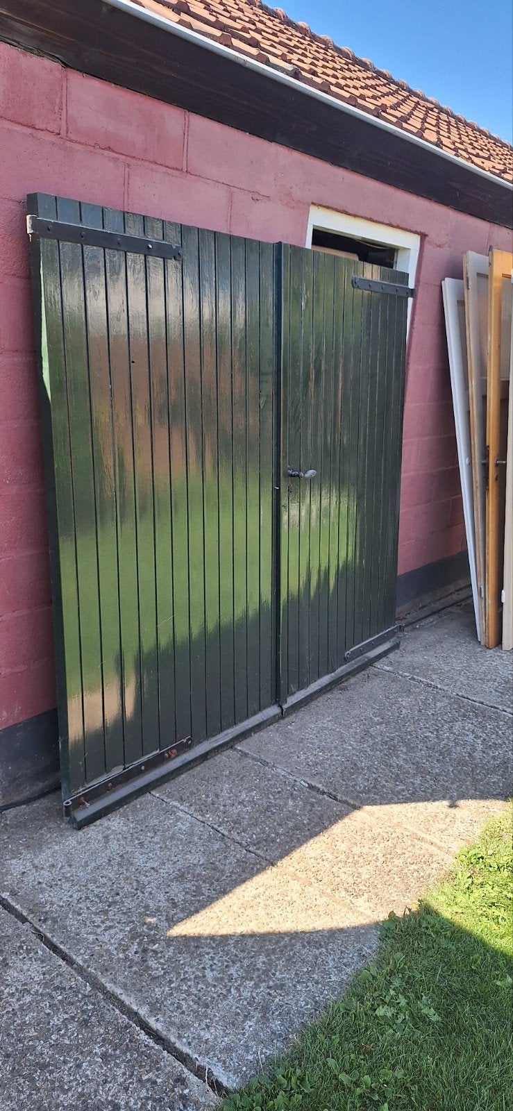Houten Garagedeur - Donkergroen, Gebruikt, 120 cm of meer, Garagedeur, Ophalen of Verzenden