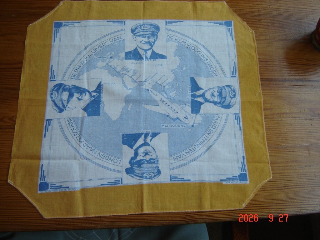 Vlucht van de Uiver, Londen-Melbourne ,herinnerings doek., Verzamelen, Verzenden, Gebruikt, Overige typen