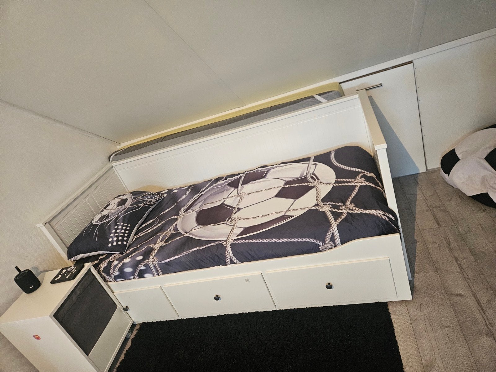 HEMNES Bedbank 80x200 met opbergruimte en nachtkastje, Gebruikt, Eenpersoons, Wit, Ophalen of Verzenden