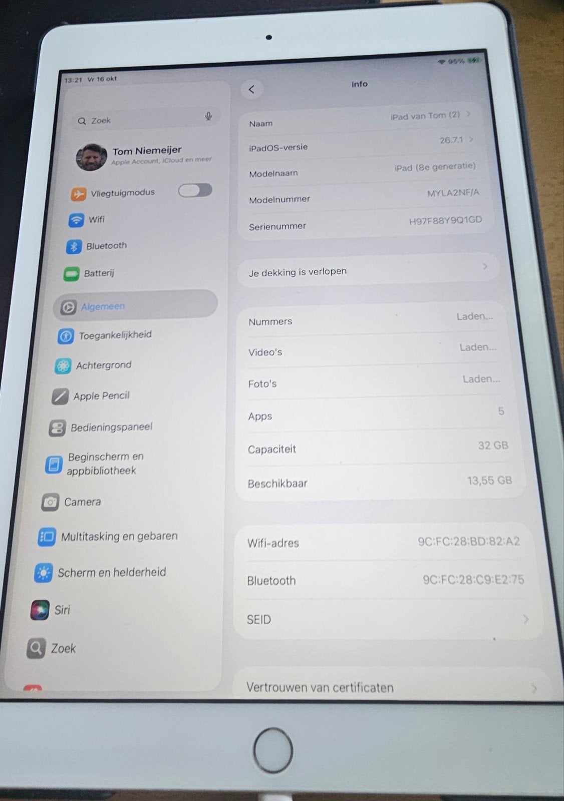 Apple iPad 8e generatie – Wit – Onbeschadigd – €150, Computers en Software, 10 inch, 32 GB, Apple iPad, Wit