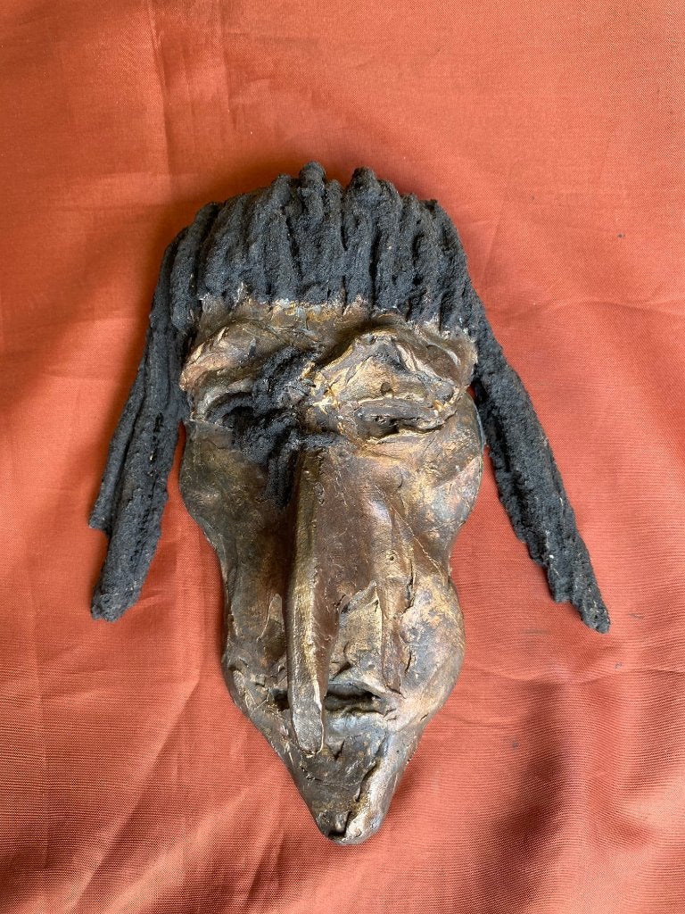 bronzen masker van Renee van Leusden vrgprijs 450, Ophalen