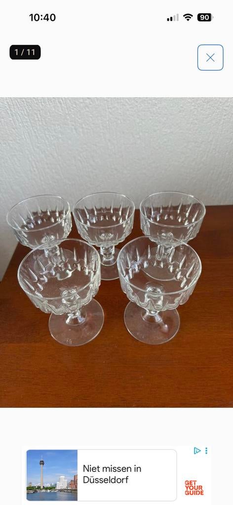 5 vintage glazen dessert of voorgerecht glaasjes op voet, Ophalen of Verzenden, Zo goed als nieuw, Overige typen
