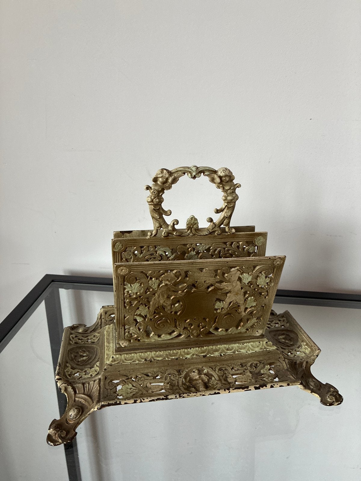 Antieke Brievenhouder / Bureau-organizer met Engeltjes, Ophalen of Verzenden