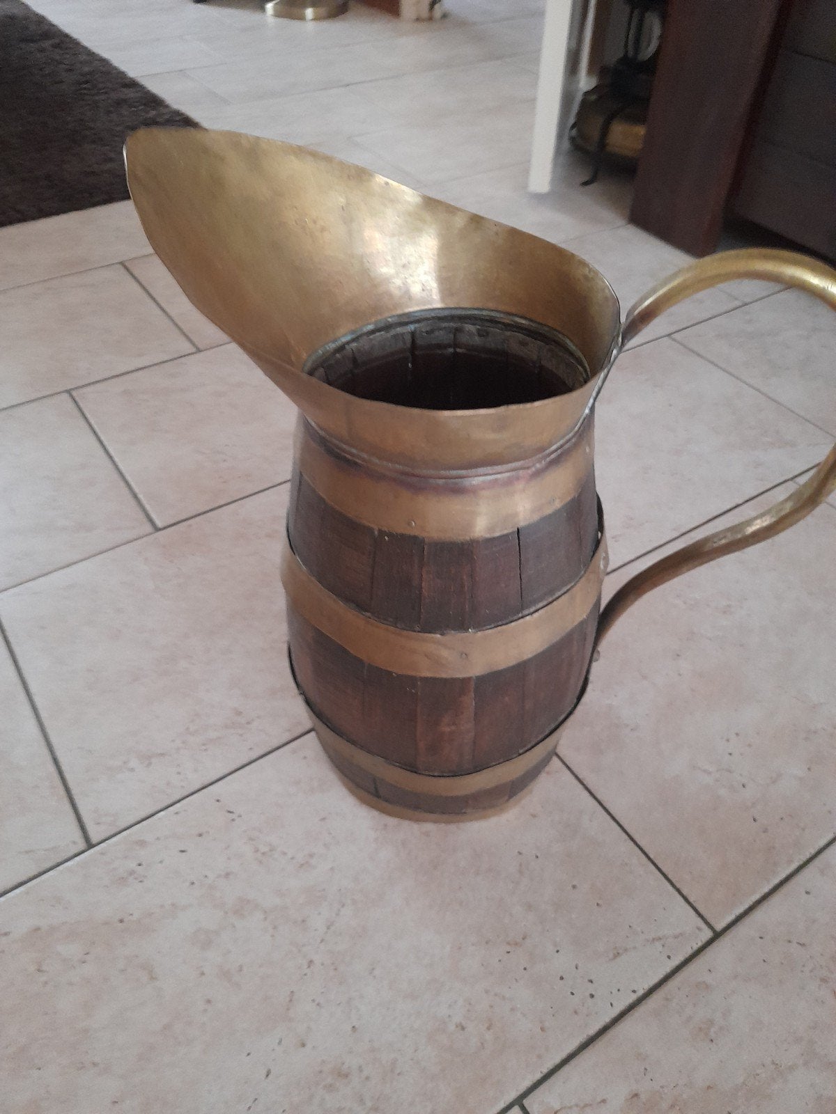 Antieke houten en koperen kan/kruik, Antiek en Kunst, Ophalen of Verzenden