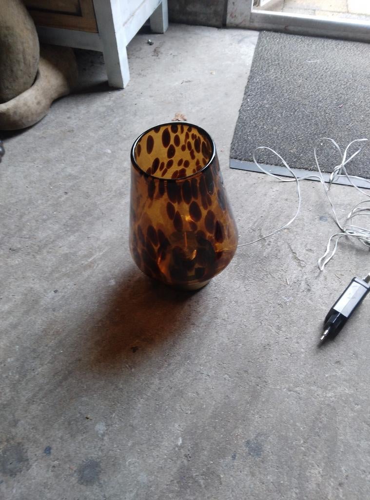 Tafellamp panterprint glas, Huis en Inrichting, Ophalen of Verzenden, Zo goed als nieuw, Rond, Minder dan 25 cm