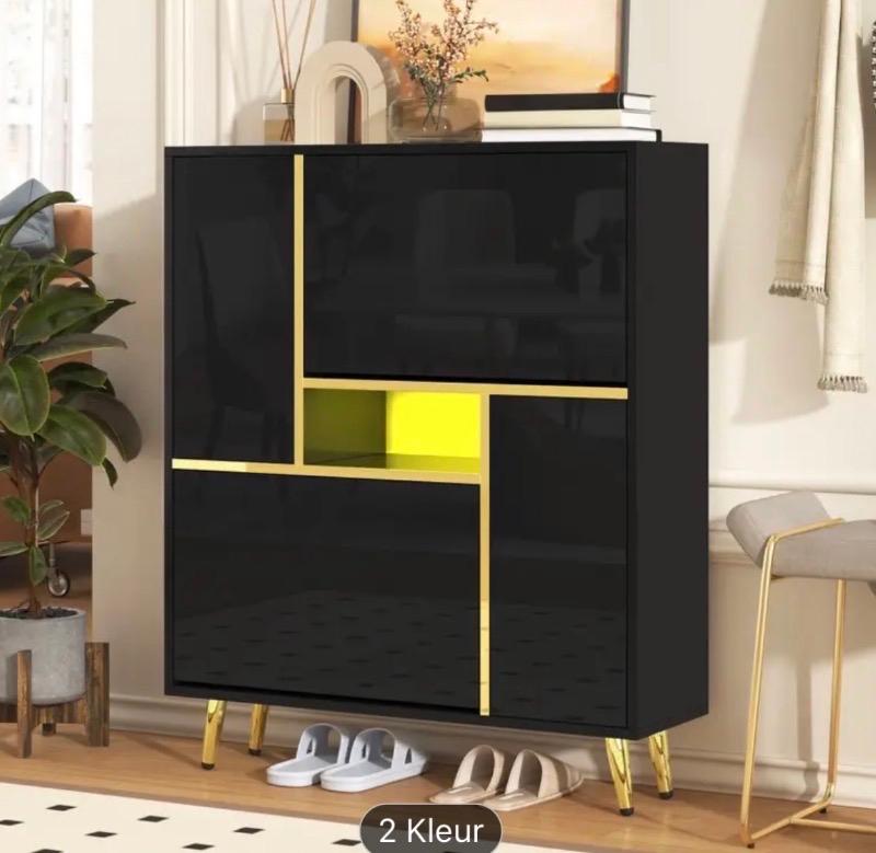 Moderne Schoenenkast Zwart met Goud - 12 Paar Schoenen, Huis en Inrichting, Kasten | Wandmeubels, Ophalen, Zo goed als nieuw, 25 tot 50 cm