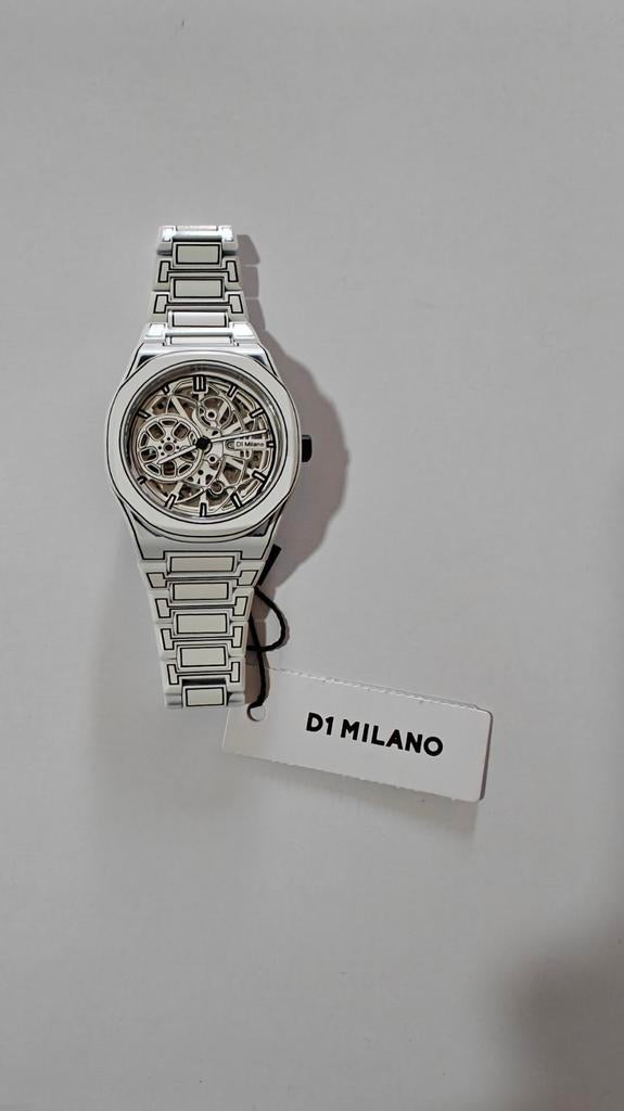 D1 Milano Skeleton Wit Automaat Horloge, Overige merken, Staal, Staal, Polshorloge