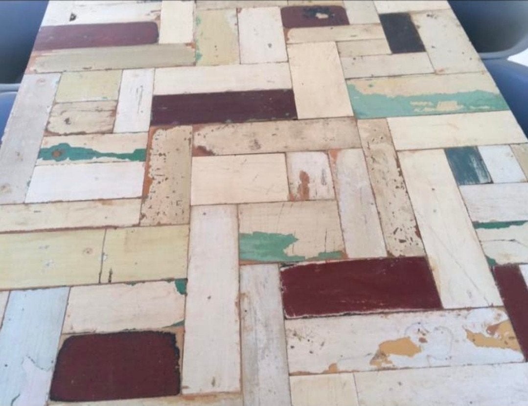 Loods 5 sloophout eettafel Piet Hein Eek stijl vintage retro, Gebruikt, Loods 5, 200 cm of meer, Vijf personen of meer
