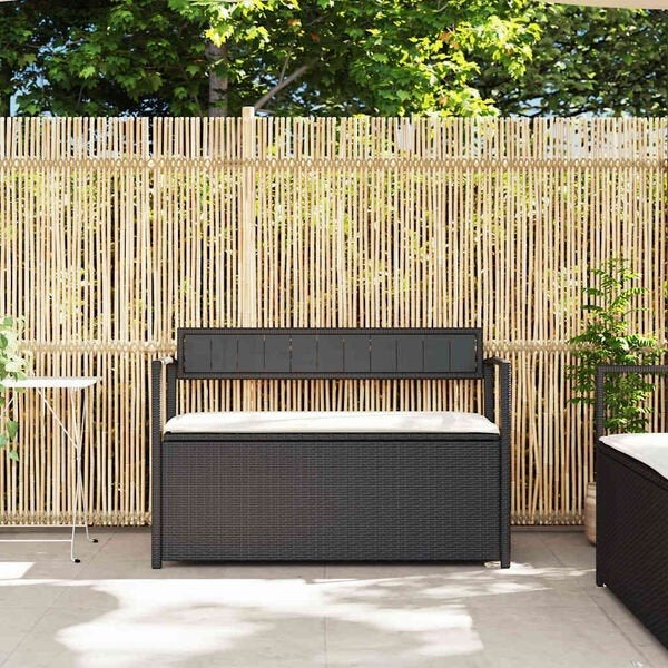 Tuinbank met kussen, zwart polyrotan nieuw in doos, Tuin en Terras, Ophalen, Rotan, ., Nieuw