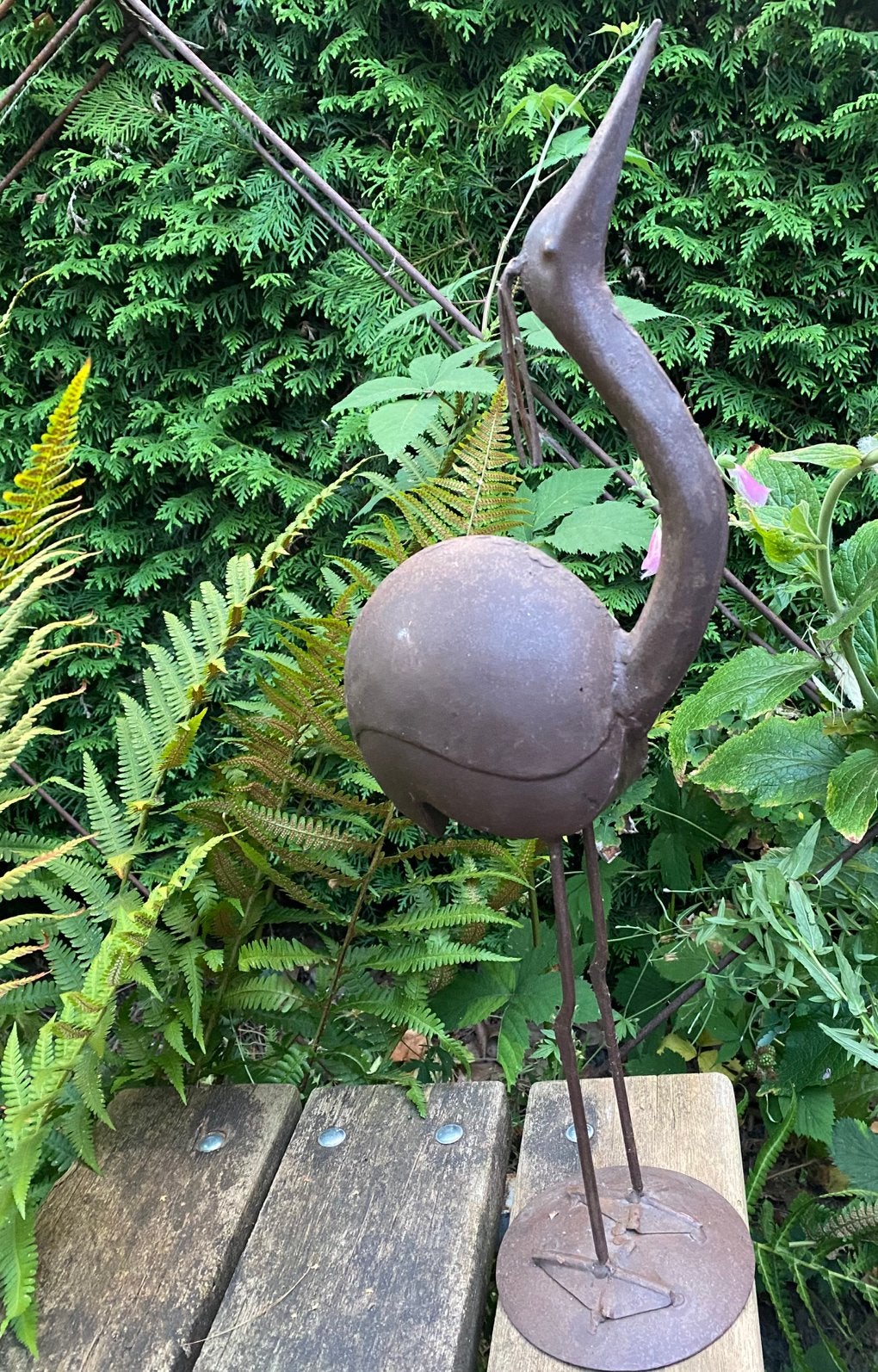 Metalen vogel kraanvogel reiger 52 cm H, Handgemaakt, Beeld, Bruin, Vogel