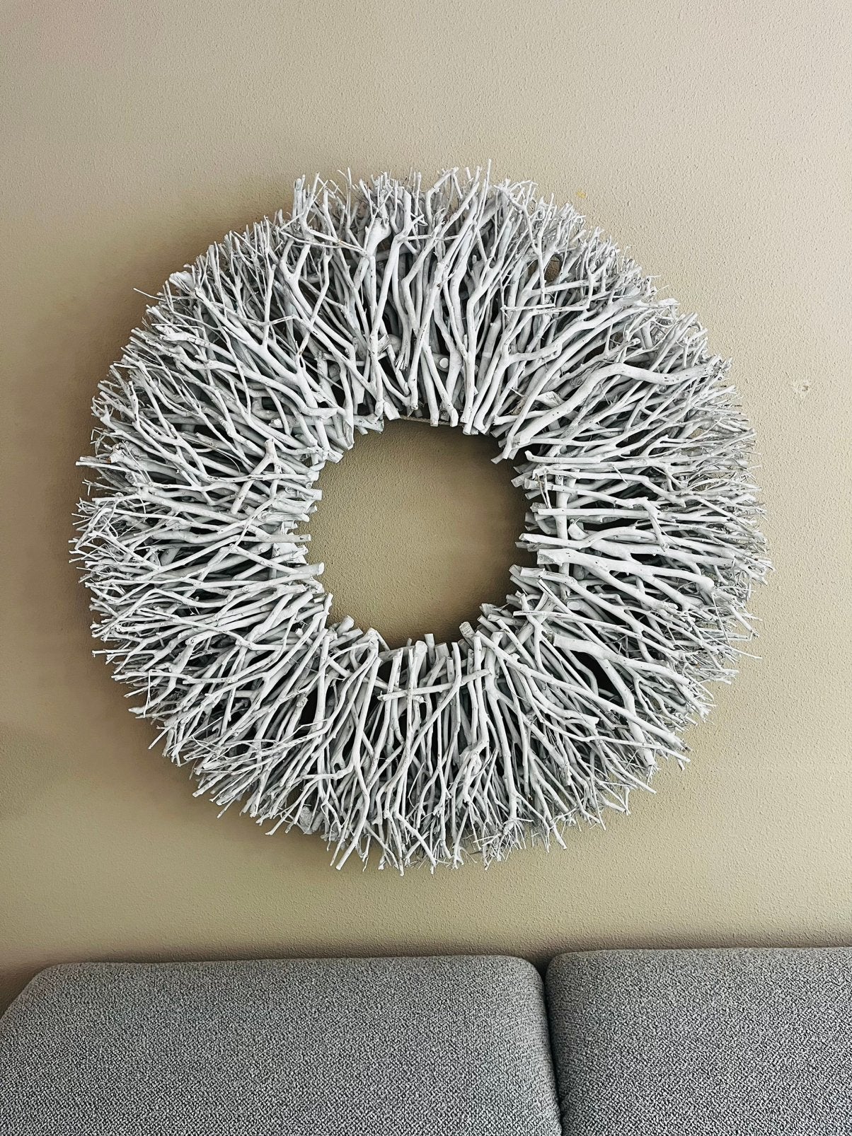 Grote stoere whitewash krans, 100 cm omvang, 16 cm diep, Ophalen, Zo goed als nieuw