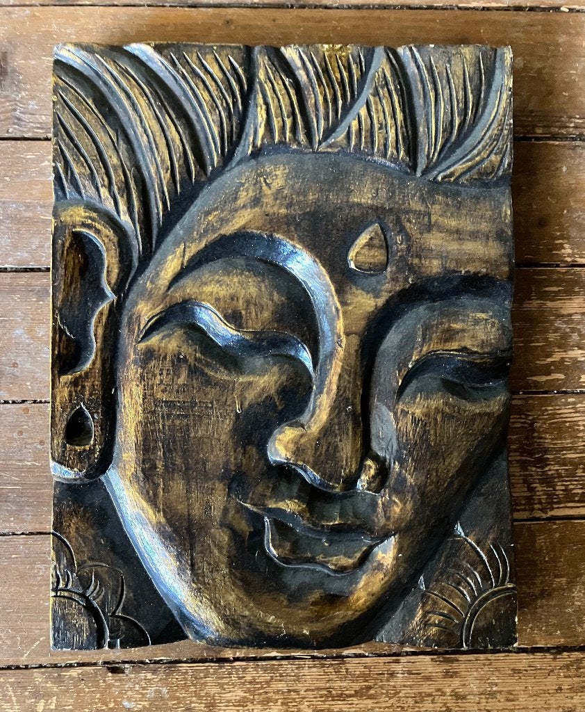 Wanddeco Houten Boeddha Reliëf (38x29), Gebruikt, Verzenden, 38 cm, Hout