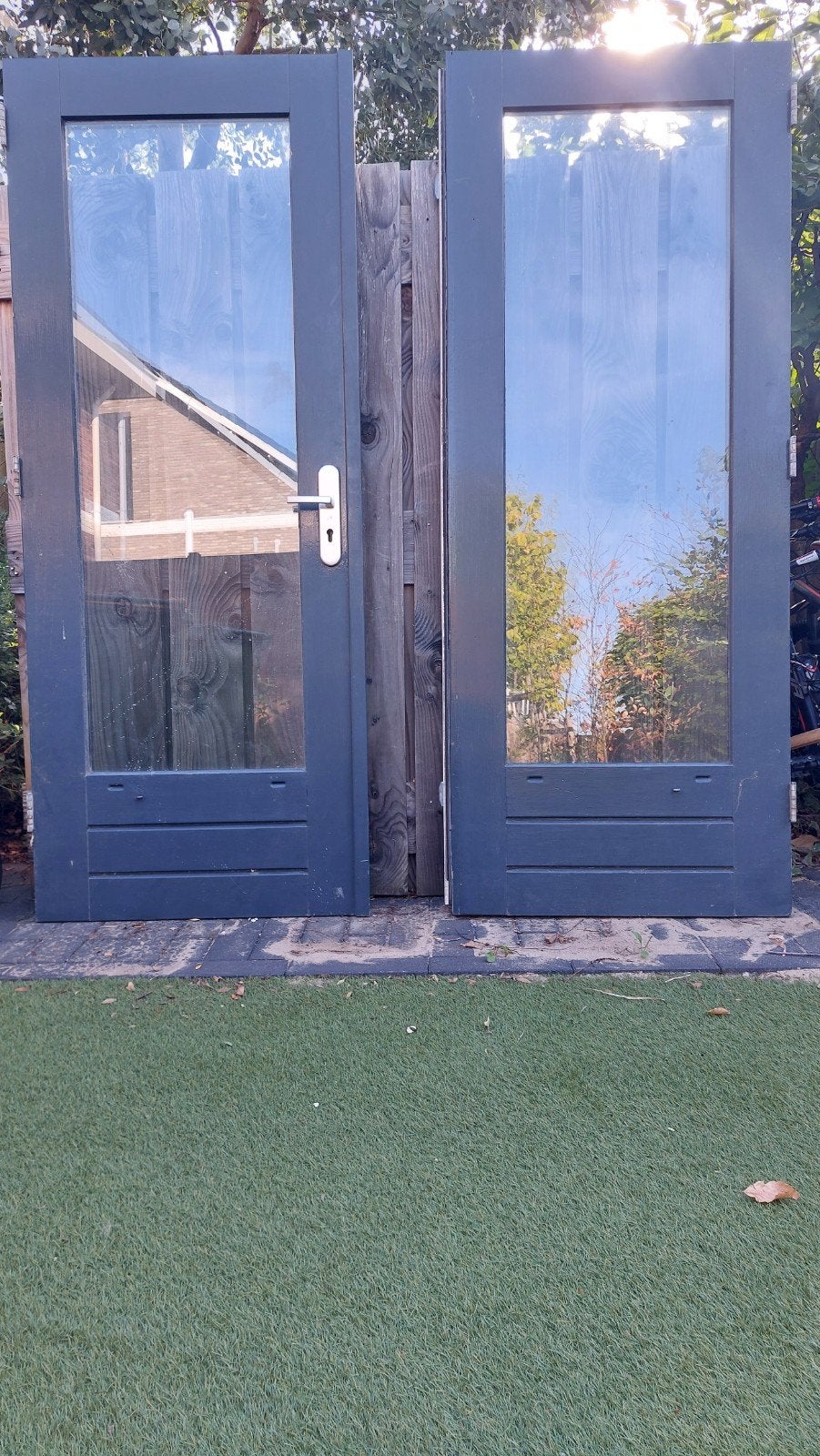 dubbele openslaande deuren tuindeuren, Doe-het-zelf en Verbouw, Gebruikt, Ophalen of Verzenden, 200 tot 215 cm, Glas