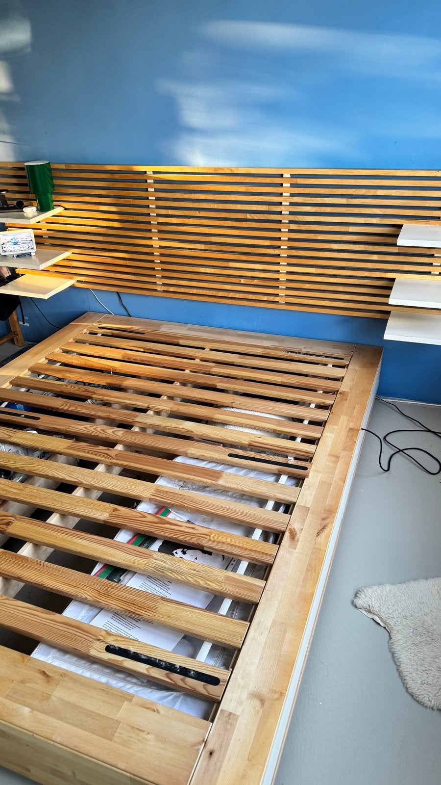 Ikea Houten tweepersoonsbed met opbergruimte en hoofdbord, Ophalen, Gebruikt, Overige kleuren, Tweepersoons