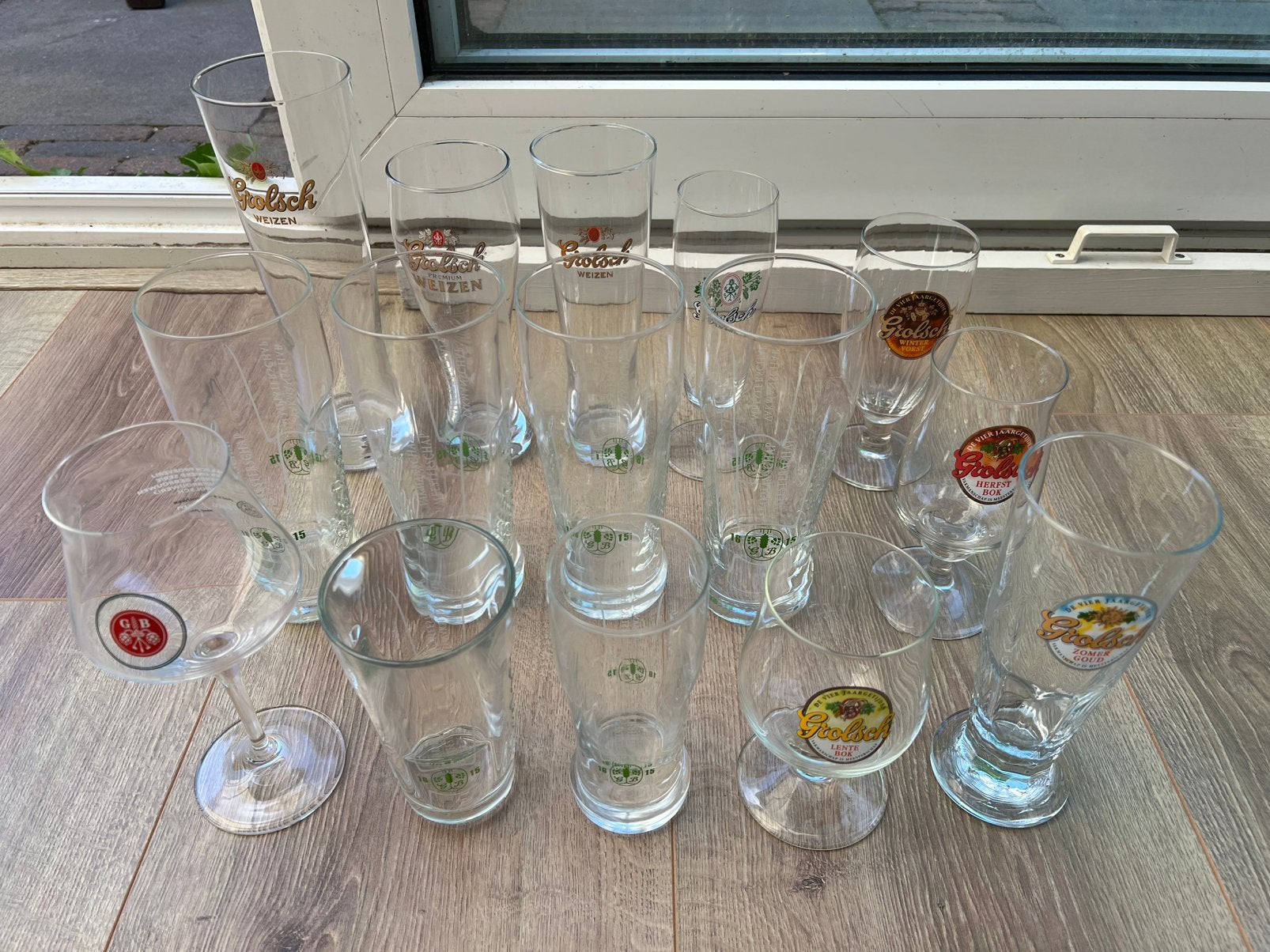 15 Grolsch glazen, Ophalen, Gebruikt, Glas of Glazen, Grolsch