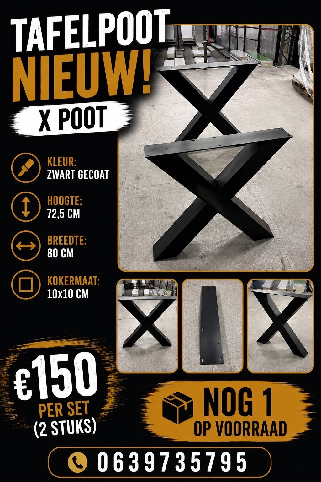 Nieuwe Zwarte X-Poot Tafelpoten - Set van 2
