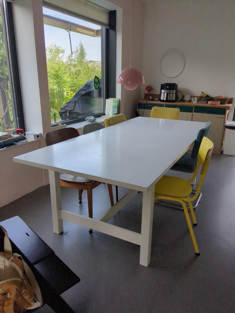 Uitschuifbare eettafel 100x220/266 cm, Ophalen, Gebruikt, 100 tot 150 cm, 200 cm of meer