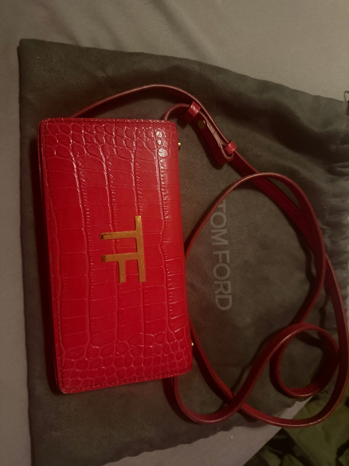 Tom Ford crossbody tasje pink Krokodillenleer motief, Ophalen of Verzenden, Zo goed als nieuw, Roze, Schoudertasje