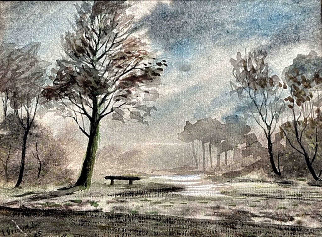 Landschap. Aquarel., Antiek en Kunst, Ophalen, Aquarel, Landschap