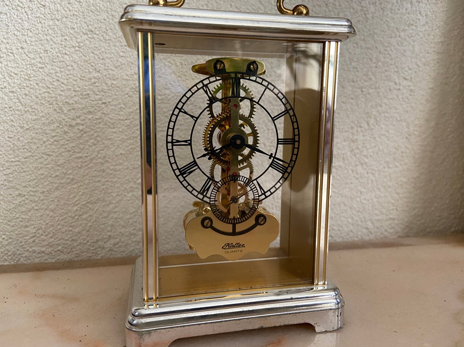Vintage Haller Quartz skeleton klok, Huis en Inrichting, Ophalen, Gebruikt, Tafelklok