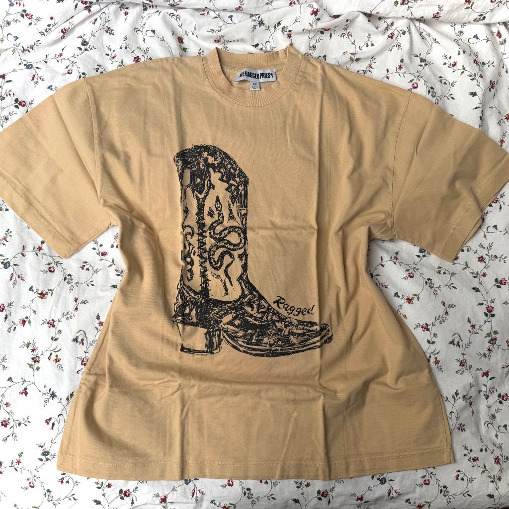 the ragged priest t-shirt cowboy laarzen boots print, The Ragged Priest, Beige, Ophalen of Verzenden, Zo goed als nieuw