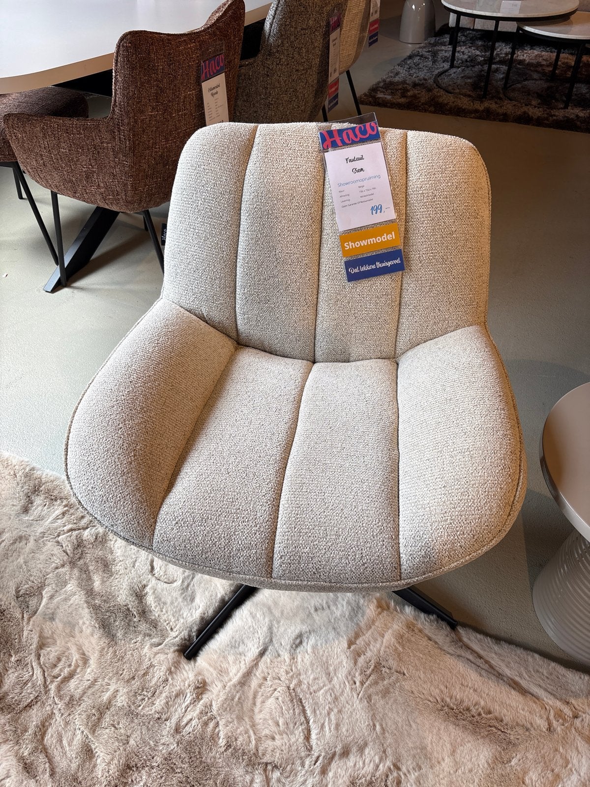Haco Fauteuil Giem Showmodel - Beige, Nieuw, 75 tot 100 cm, Ophalen of Verzenden, Stof