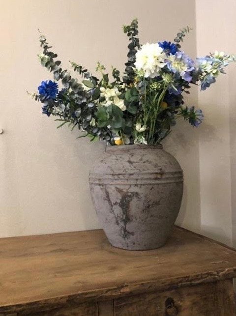 Grote decoratieve vaas - Grijs/bruin, Ophalen, Gebruikt, Steen/keramiek, Geschikt voor droogbloemen