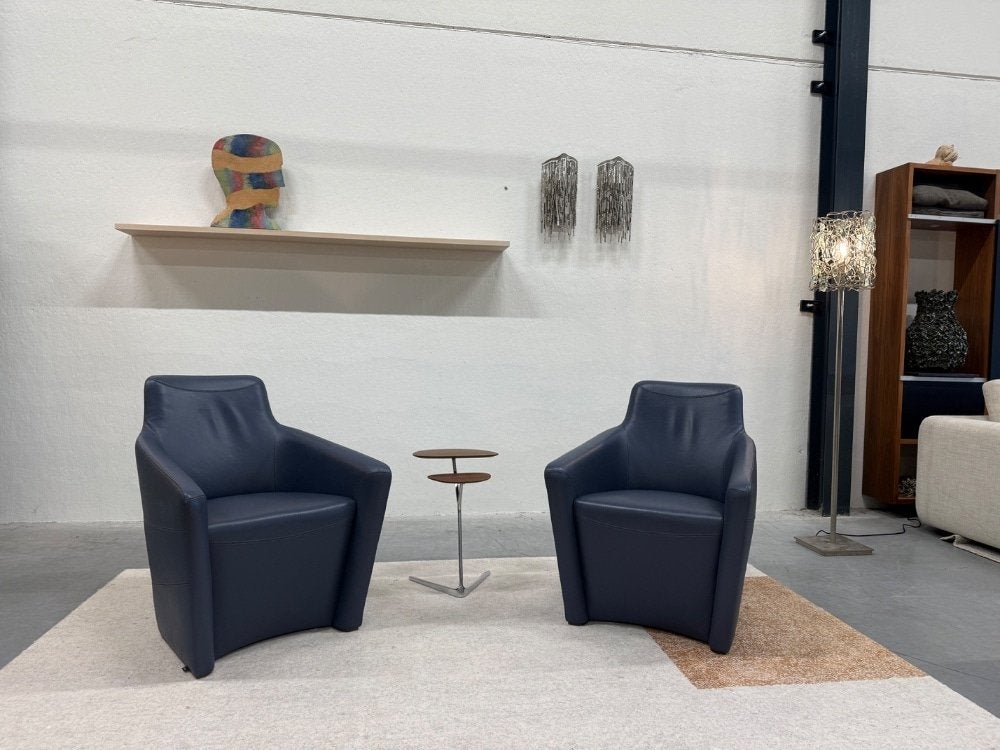 2 Leolux Fiji fauteuil Senso Tempest blauw leer Stoel, Info@leolux.nl, Ophalen of Verzenden, 75 tot 100 cm, Venlo Marinus Dammeweg 55